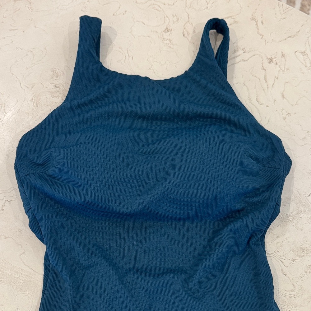 Shade & Shore Teal High-Neck Jacquard Print One-Piece Swimsuit Small (4-6) NWOT‎ - Picture 9 of 11